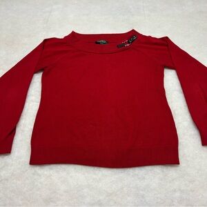 Lauren Ralph Lauren Sweater Women Size L Red LS Boat Neck Buckle Pullover
